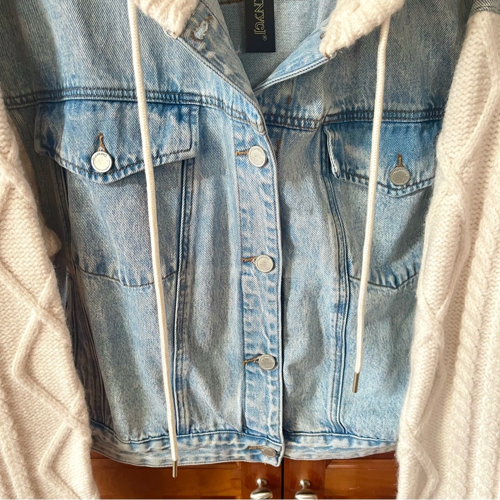 Blank NYC Mixed Denim & Knitted Hooded Jacket Size XL - Picture 8 of 10